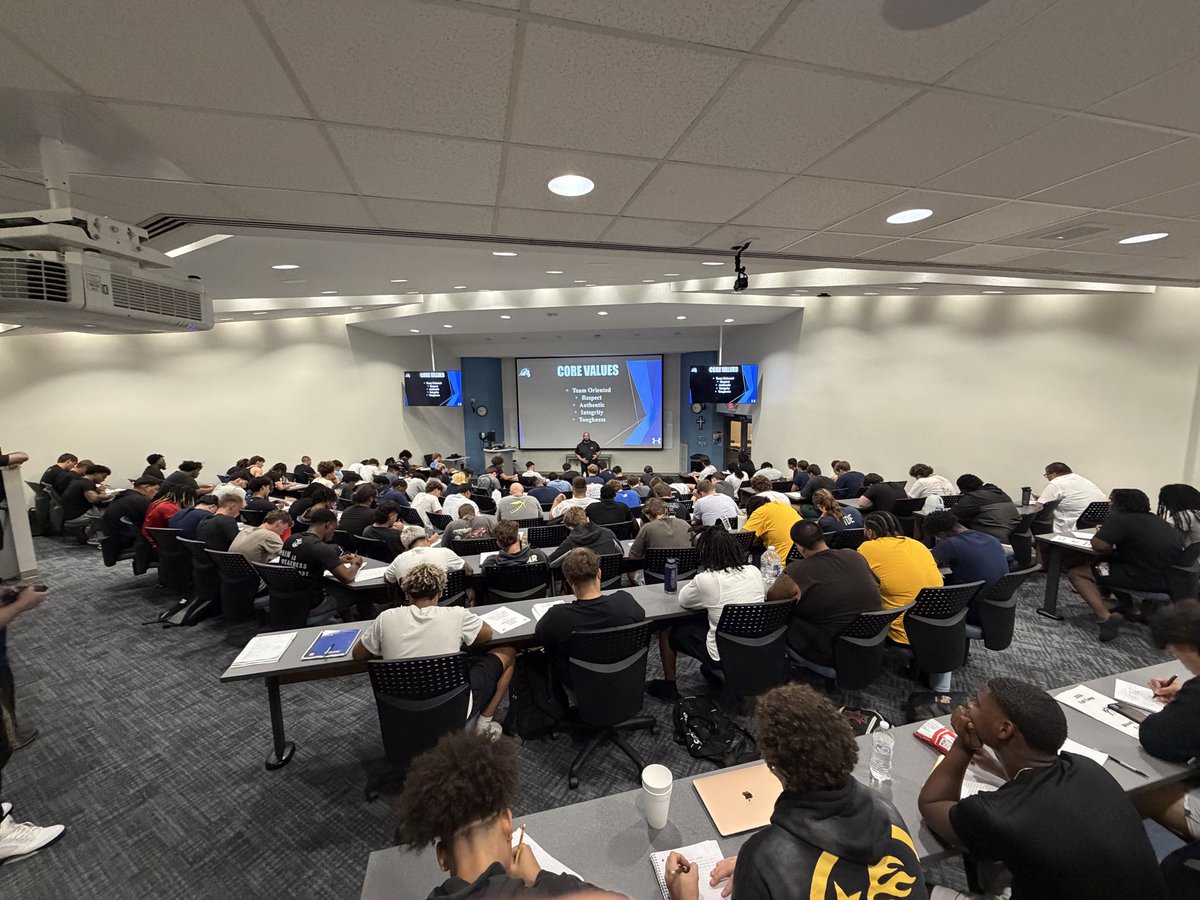 MountMercyFB's tweet photo. Successful Team Meeting! 120 Mustangs are locked and loaded for our first season!

#BurnTheBoats https://t.co/cyZBH3Y19E