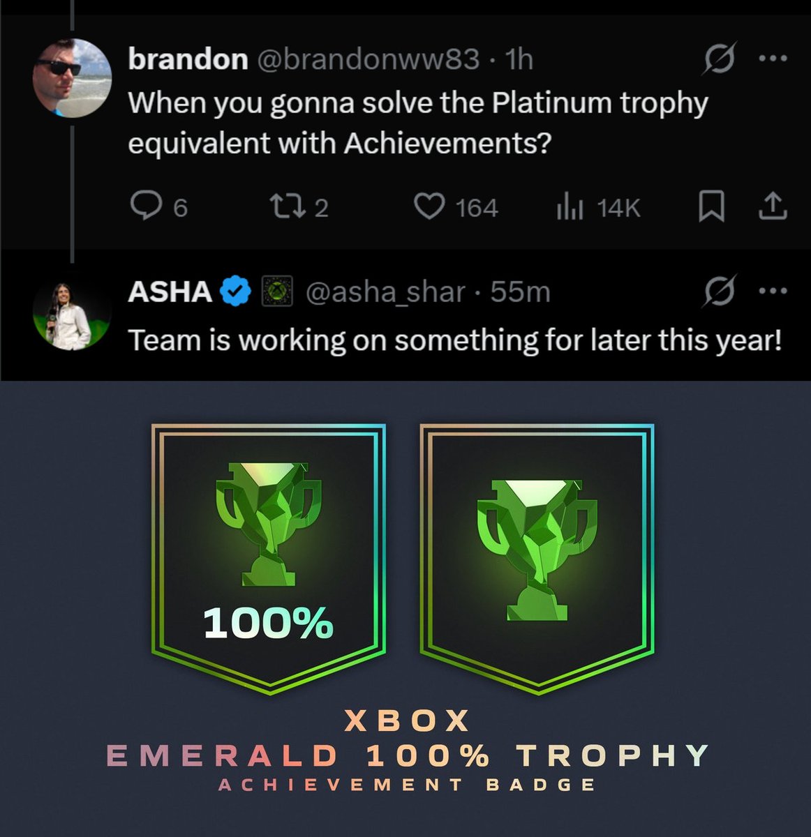 IdleSloth84_'s tweet photo. XBOX is getting the equivalent 'Platinum Trophy' for 100% achievement completions later this year!

*Concept by @DineroPrimero