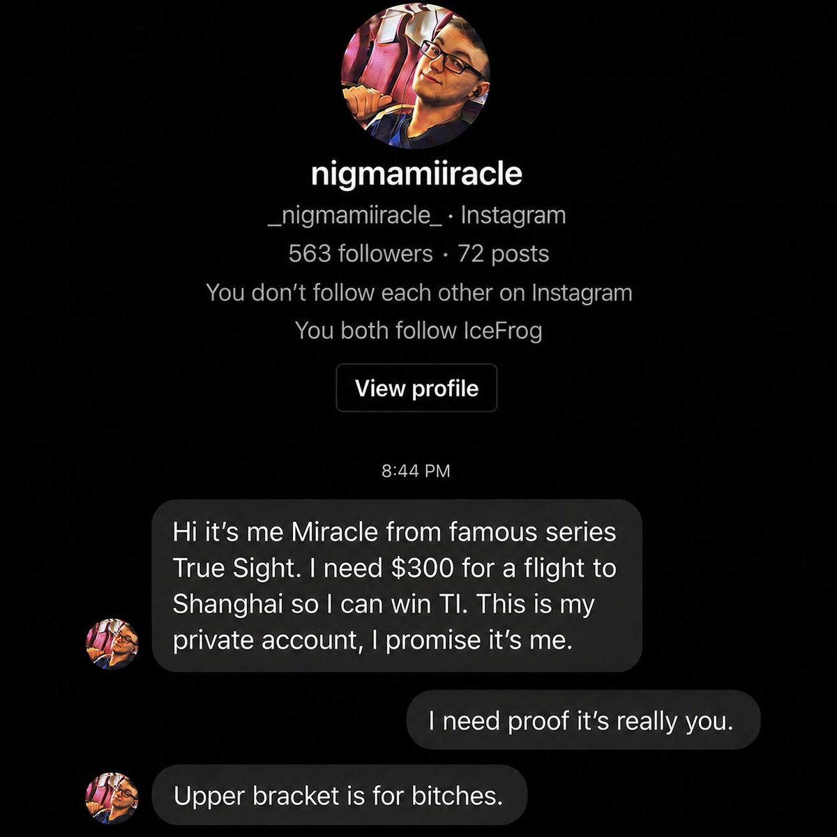 rdygg_dota2's tweet photo. "I GOT A DM FROM MIRACLE" 😭

via u/Same-Scallion-4309 https://t.co/yzPqeReAJW