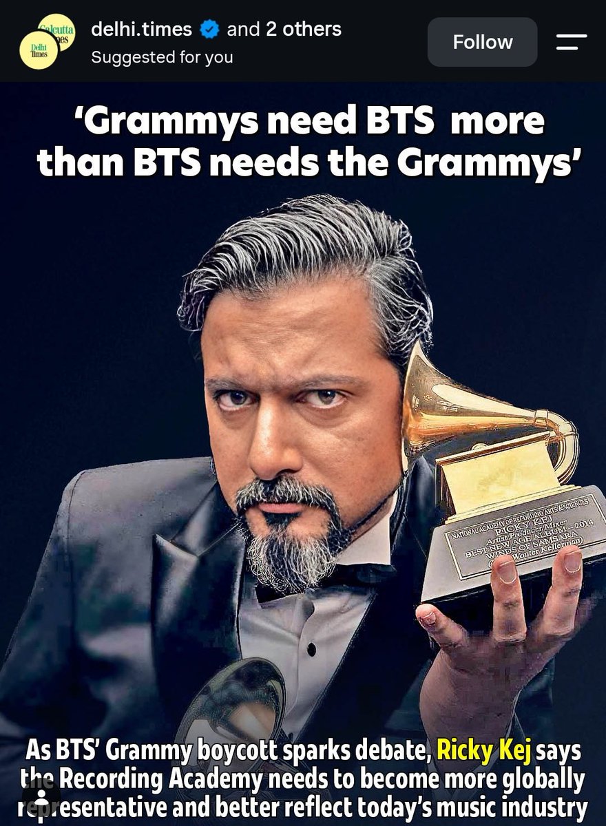 Yoon_kookie97's tweet photo. Delhi Times Instagram Post 😭😭

- “They are not here for the Grammys, they're here for the ARMY'S” 

- “The Grammy need to decide if they're an American award or global award” 

- “Grammys need BTS more than BTS needs the Grammys” https://t.co/XFjRY00Qvr