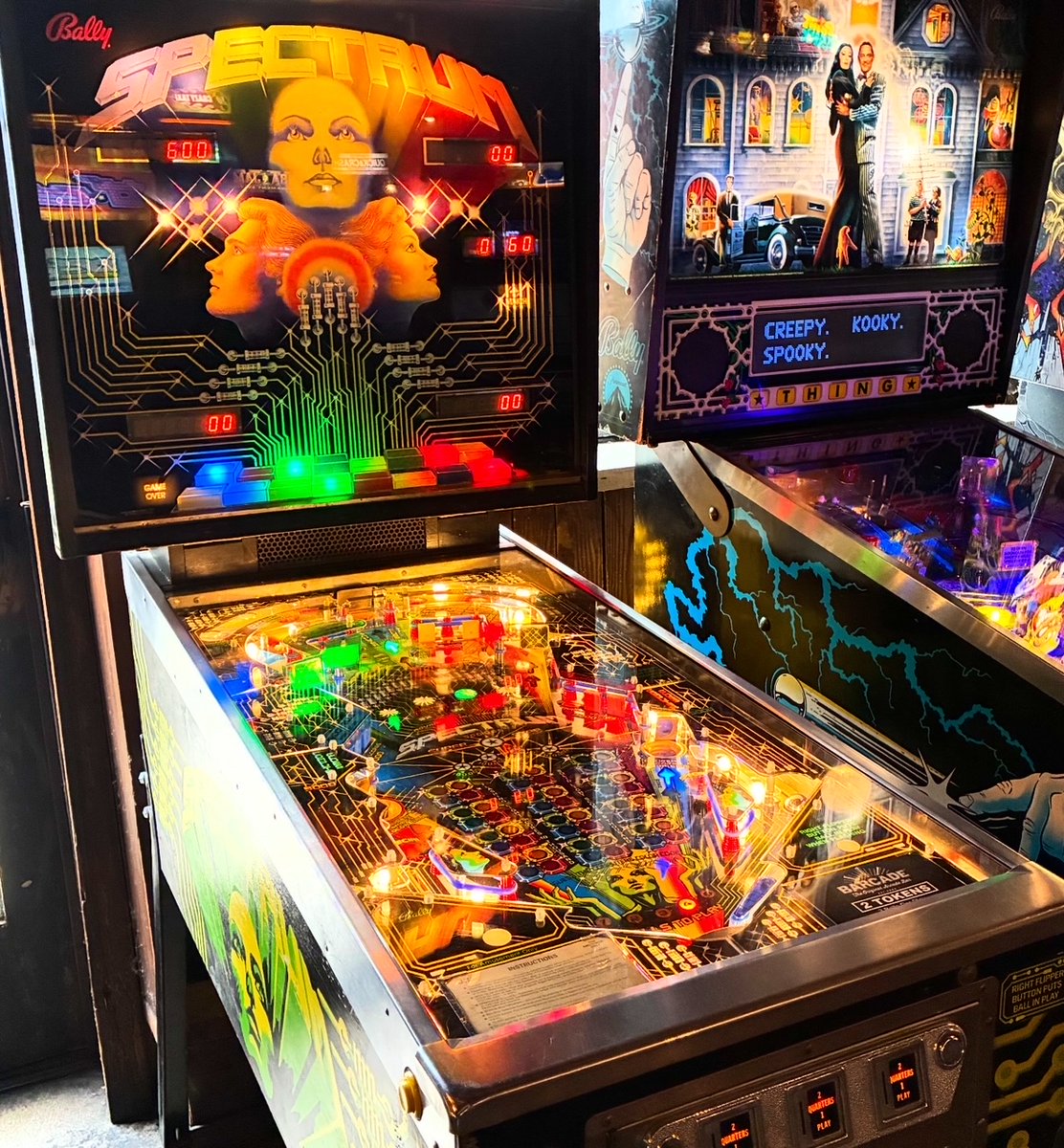 barcade's tweet photo. Spectrum was released by Bally 44 years ago - back in August 1982. No shooter rod, no ramps, no pop bumpers and yet one of the best pinball machines ever made! Our only one is currently at our Fishtown location. #Barcade #pinball #philly #fishtown #Spectrum #Bally https://t.co/5ELjrgRAzG