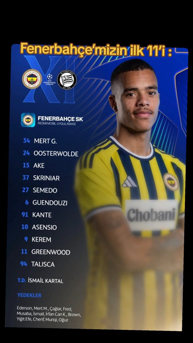 FBDayanisma's tweet photo. 🔵🟡  Fenerbahçe’mizin, Sturm Graz karşısındaki ilk 11’i : 

#FenerinMaçıVar #FBvSG https://t.co/0PD4fEZ5kS
