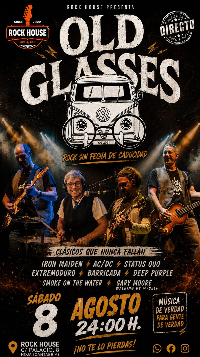 oldglasses_'s tweet photo. Este SABADO, 8 de AGOSTO, a las 12 DE LA NOCHE, nos vemos en el mítico ROCK HOUSE (Calle Palacio, 8, 39180 Noja), con el mejor rock de los últimos 70 años. Entrada libre. Os esperamos!! @oldglasses_ @rockhouse.es #rockingNoja  #rockingCantabria #rock #conciertos #musicaendirecto https://t.co/Xs9K3SESwG