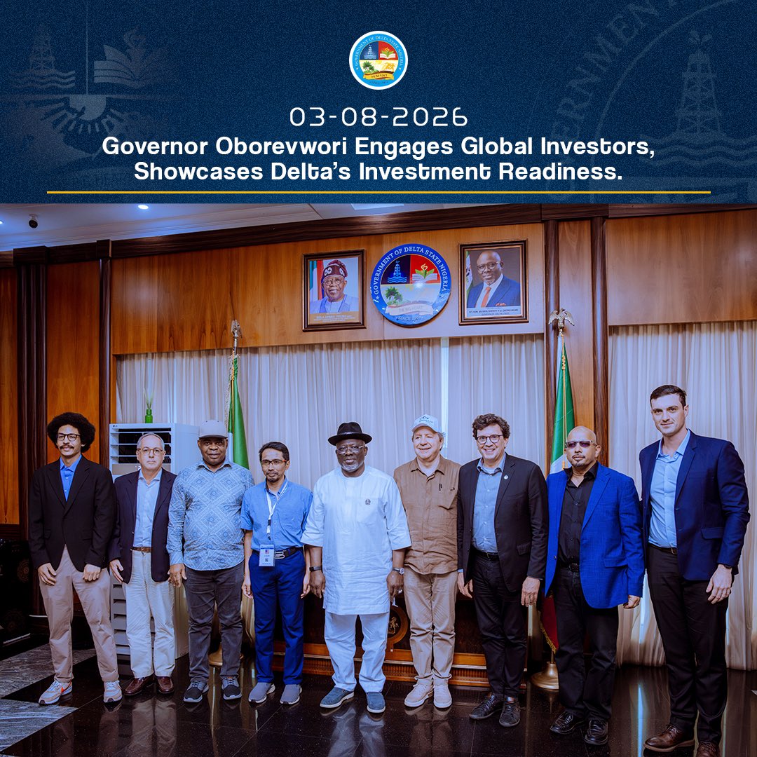 DSGovernment's tweet photo. Governor Sheriff Oborevwori has declared that Delta State is ready for business, assuring local and international investors of a peaceful environment, quality infrastructure, and an enabling climate for investment.

Speaking after receiving the Malaysian Ambassador to Nigeria, Brazilian investors, and other delegates at the close of the investment site tours during the Delta State Economic and Investment Summit 2026, the Governor commended the foreign partners for their active participation throughout the three-day summit.

He said the summit demonstrates Delta State’s commitment to diversifying its economy beyond oil, noting that ongoing investments in infrastructure and other critical sectors are creating opportunities for sustainable growth and attractive returns on investment.

Governor Oborevwori thanked the visiting investors for their confidence in Delta State and expressed optimism that the engagements would translate into lasting partnerships and investments.