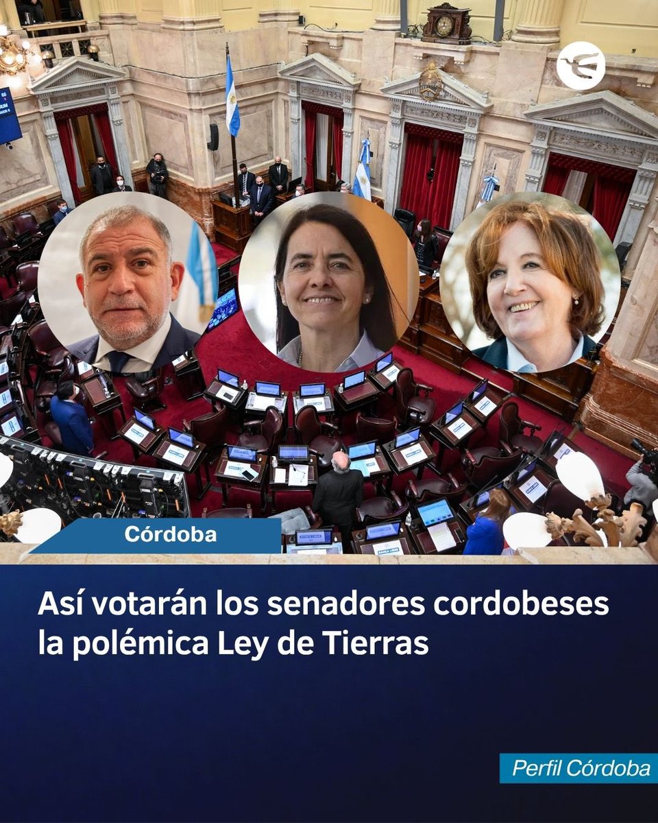perfilcordoba's tweet photo. 🔴 ASÍ VOTARÁN LOS SENADORES CORDOBESES LA POLÉMICA LEY DE TIERRAS

El Senado debatirá este jueves el proyecto de Ley de Inviolabilidad de la Propiedad Privada, conocido también como ley de tierras, una de las iniciativas más discutidas impulsadas por el Gobierno nacional.

De acuerdo con las posturas expresadas hasta el momento, los senadores cordobeses @ljuez y @carmenAlvarezR respaldarían el proyecto oficialista.

En cambio, la senadora @alevigo ya ratificó públicamente que votará en contra de la iniciativa.