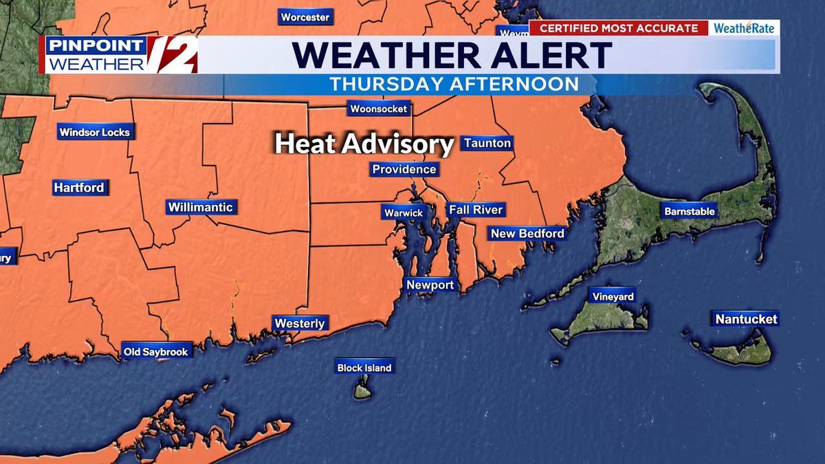tony_tpetrarca's tweet photo. HEAT ADVISORY THURSDAY: Temperatures near 90° along with very high humidity, will bring "feel-like" temperatures around 95° to 100° https://t.co/8Ko9of95uG