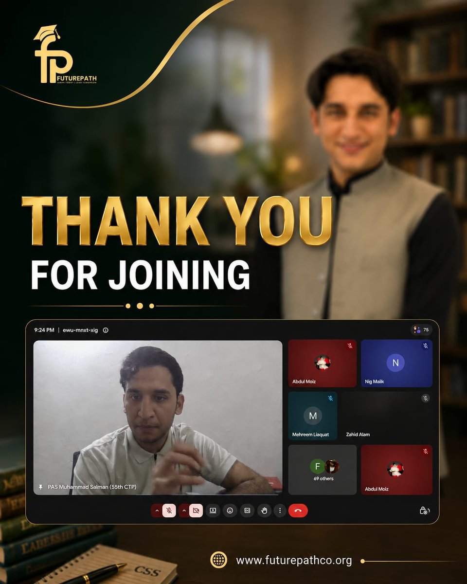 futurepathco's tweet photo. Thank you for joining!
A big thank you to Muhammad Salman (PAS) for an insightful session on "CSS Myths & Misconceptions."
Thanks to everyone who joined and made the session a success
Stay connected with Future Path.
#FuturePath #CSS #CSSMyths #CSSExam #PAS #CareerGuidance https://t.co/JwHCIYY5Lm