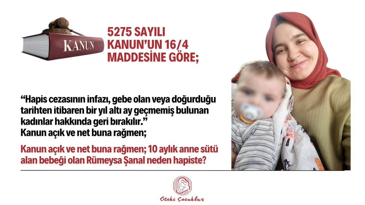 salt_yeni26's tweet photo. "Akciğerinde kistler var, ameliyat gerekebilir. Hâlâ emzirme döneminde ve bakımıma muhtaç."
Bir annenin bu çağrısı görmezden gelinmemeli. 10 aylık Emin bebeğin sağlığı ve üstün yararı için Rümeysa Şanal tahliye edilmelidir.
EminHasta AnnesiHapiste https://t.co/bYG0ZnVd65