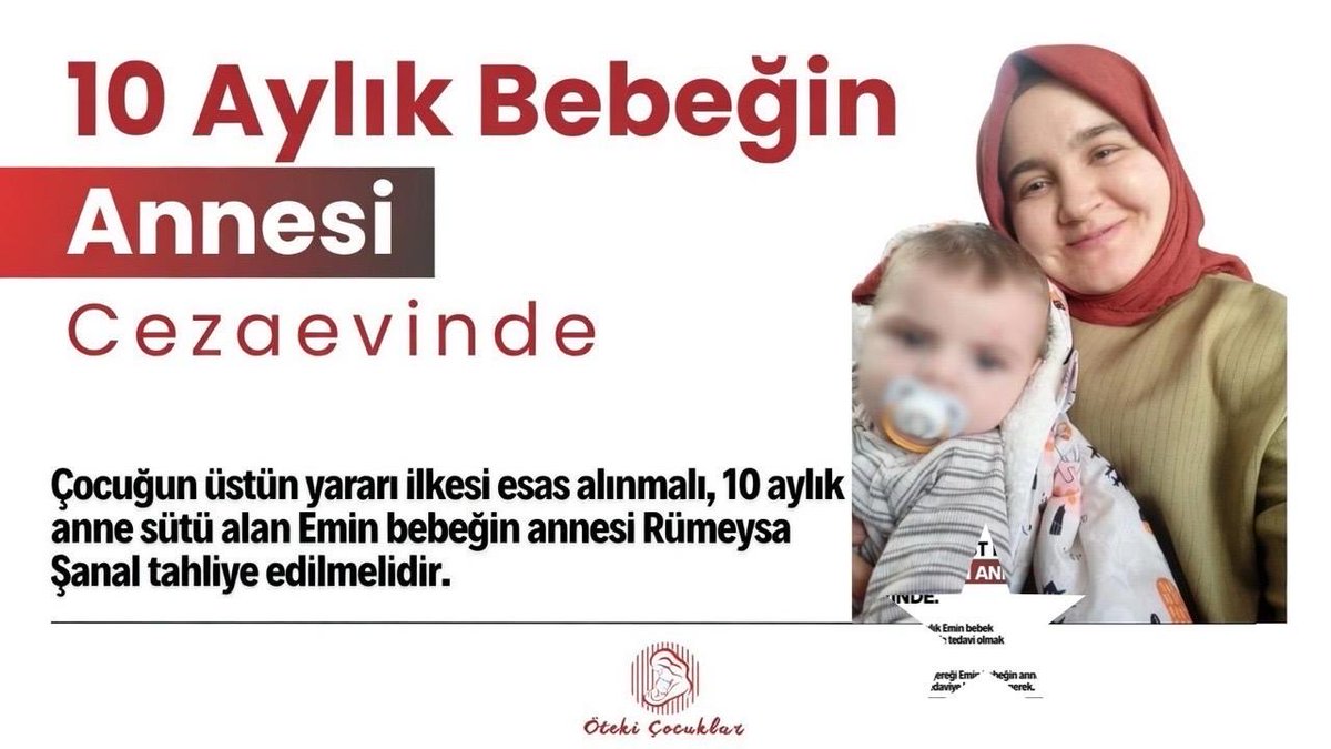 Tutsak_Bebek's tweet photo. Akciğerlerindeki kist sebebiyle takip altındaki Emin bebeğin annesi Rümeysa Şanal, 12 Haziran'dan beri İzmir Şakran Cezaevi'nde.

10 aylık Emin bebeğin annesinin tutuklanması, çocuğun üstün yararı ilkesini ağır biçimde zedelemektedir...

@cemre_birand2 
EminHasta AnnesiHapiste https://t.co/L3nMKLQTTq