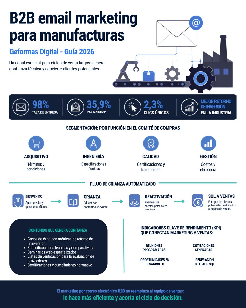 GeformasDigital's tweet photo. ¿Ciclos de venta largos en el sector industrial? ⚙️📩 El email marketing B2B para manufactura educa y segmenta. Potencia tu estrategia comercial. 🚀 👉 Lee la guía aquí: 

https://t.co/EgqUm3yzQu 

#EmailMarketingB2B #MarketingIndustrial #SectorManufactura #GeneracionDeLeads https://t.co/ci5RO5NRaf