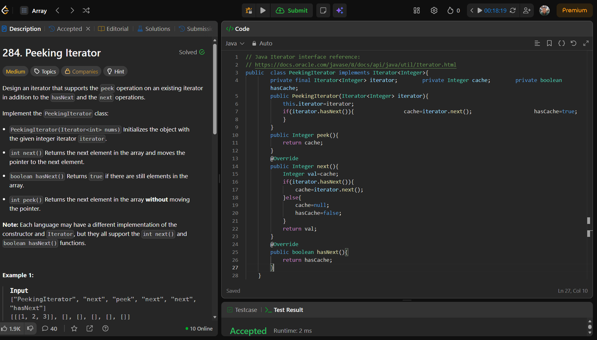Ankitdotdev's tweet photo. Day 196/365 of the DSA grind! 
Sorting, Memoization, & OOD Patterns:
• Wiggle Sort II: Sorted the array, then cleverly distributed the largest elements to odd indices and smaller elements to even indices.
• Word Break II (Hard): Used DFS with Memoization to cache valid sentence combinations and completely avoid TLE!
• Peeking Iterator: Wrapped a standard Iterator and used a pre-fetch `cache` variable to safely allow peeking at the next element without consuming it!

#DSA #Java #100DaysOfCode #LeetCode #SoftwareEngineering #Algorithms