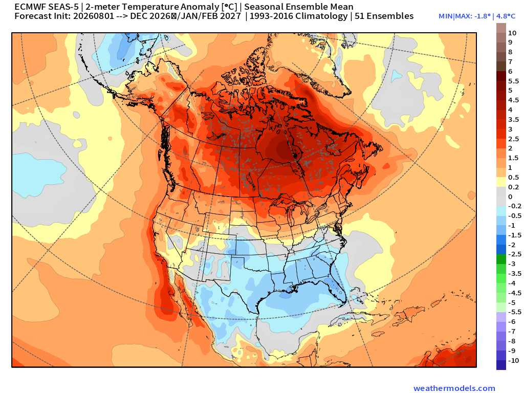 RyanWeather's tweet photo. For North America, the mega El Niño means a very warm winter in Canada 🇨🇦 

California --> deluges from turbocharged "atmospheric rivers" 

Texas into Southeast + Florida --> very wet &amp; colder that normal w/ice storm threats https://t.co/VG0x9JdhGh