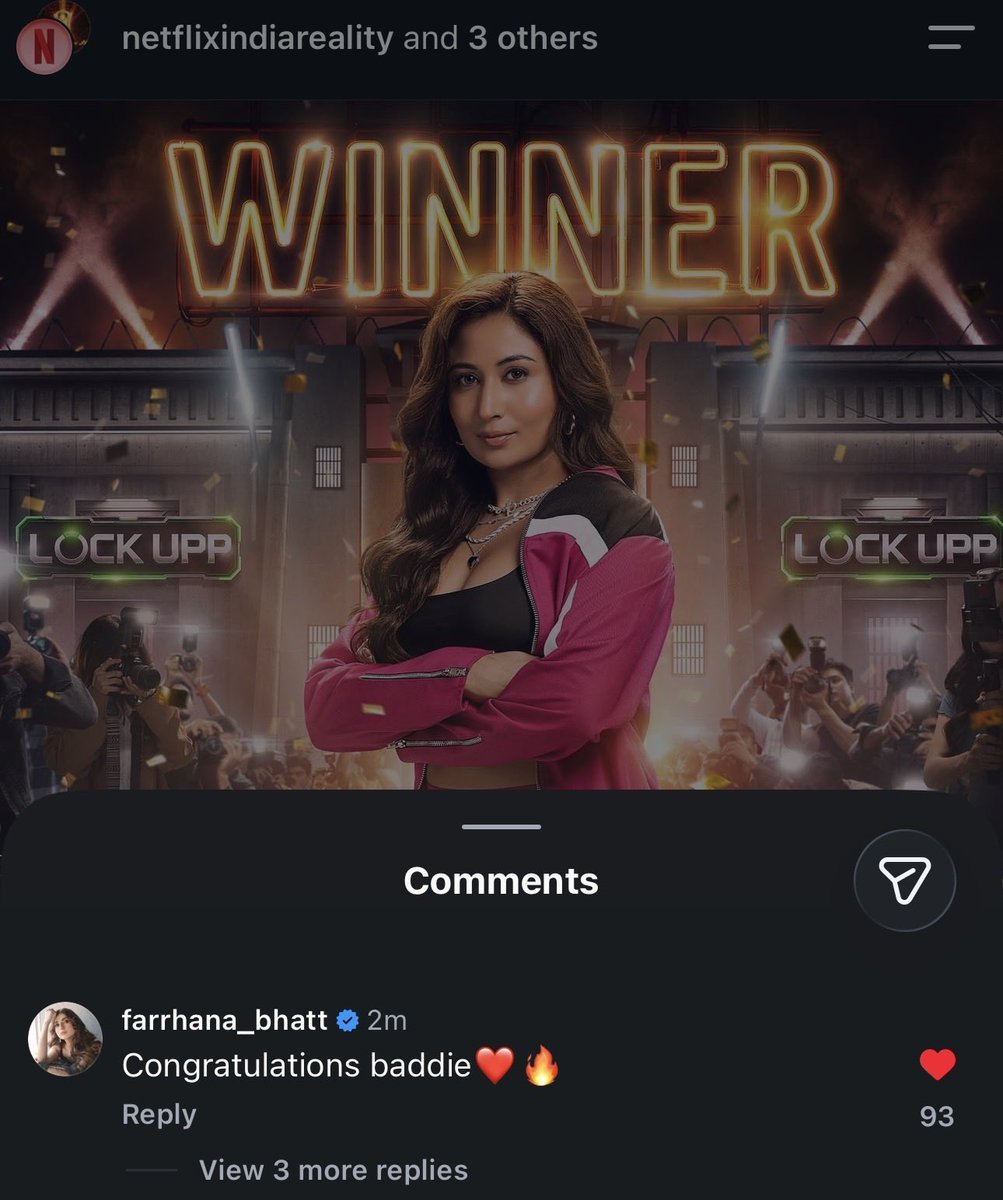 Nahyan_here's tweet photo. Farhana congratulating Shreya on her Lock Upp win. 🏆❤️

Baddie recognizing a fellow baddie. 🔥 

#LockUpp2 #shreyaKalra https://t.co/pHRTg6PpaB