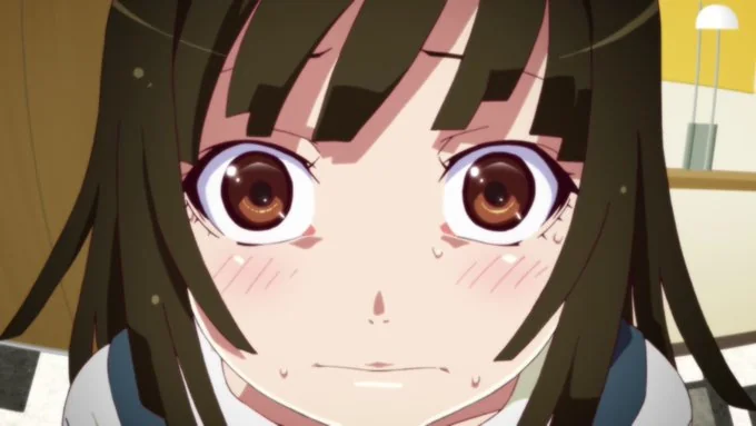 niejchijou's tweet photo. does nadeko have a single close up shot where she doesnt look like a bug who just got its rock picked up https://t.co/elPHhNqG8W