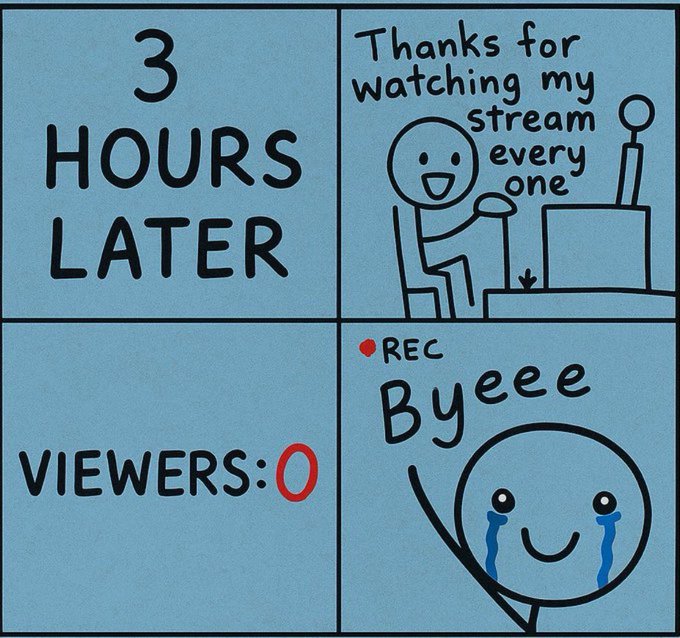 luma_vtuber's tweet photo. Me: "Thanks everyone for watching!" 😊
Also me knowing nobody was there: 😭
Tell me this hasn't happened to you. 😂
#VTuber #VTuberEN https://t.co/R87FVUgXwD