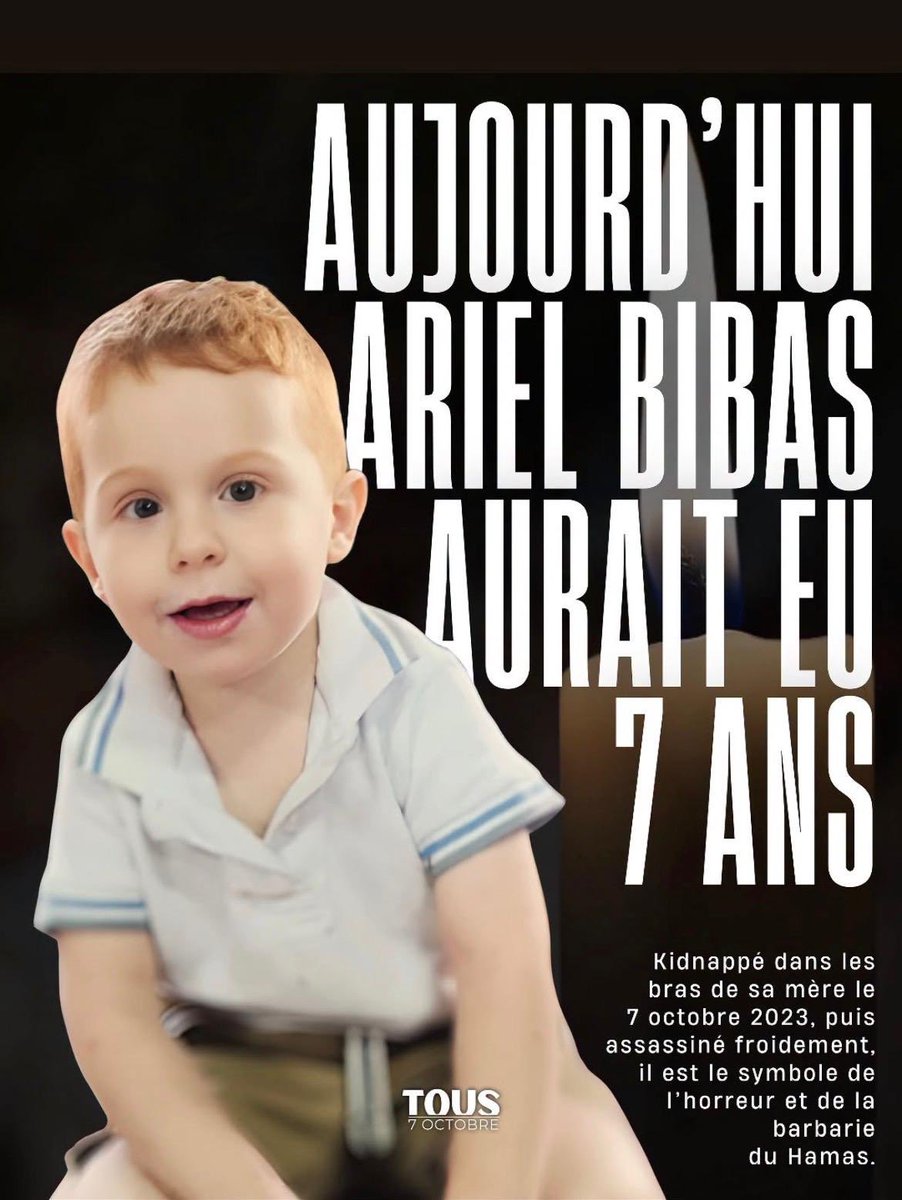 ogamashiyo's tweet photo. Ariel Bibas aurait eu 7 ans aujourd’hui. Il n’aura jamais soufflé ces bougies : enlevé, puis assassiné par le Hamas. Que ceux qui relativisent, excusent ou glorifient ce mouvement regardent ce vide en face. La mémoire d’un enfant vaut plus que leur propagande. https://t.co/FJKpCyDITQ