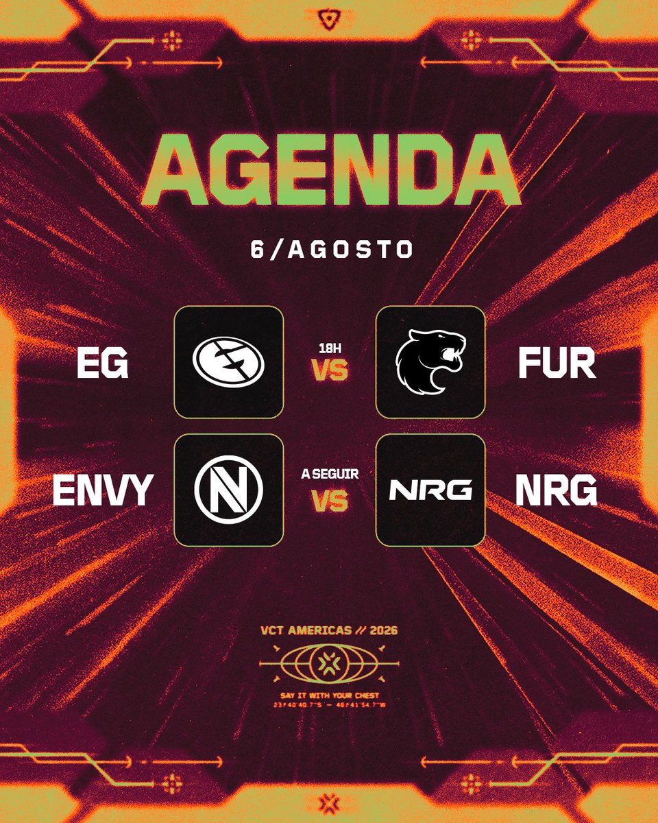 valesportsbr's tweet photo. A ÚLTIMA SEMANA DA FASE DE GRUPOS DO #VCTAmericas COMEÇA HOJE 🔥
@EvilGeniuses 🆚 @FURIA
↪ A seguir
@Envy 🆚 @NRGgg
📅 HOJE (6/8) | ⏰ Round Zero às 17h40
📺 AO VIVO em https://t.co/7XgmsWKtjg https://t.co/KpoginroLh