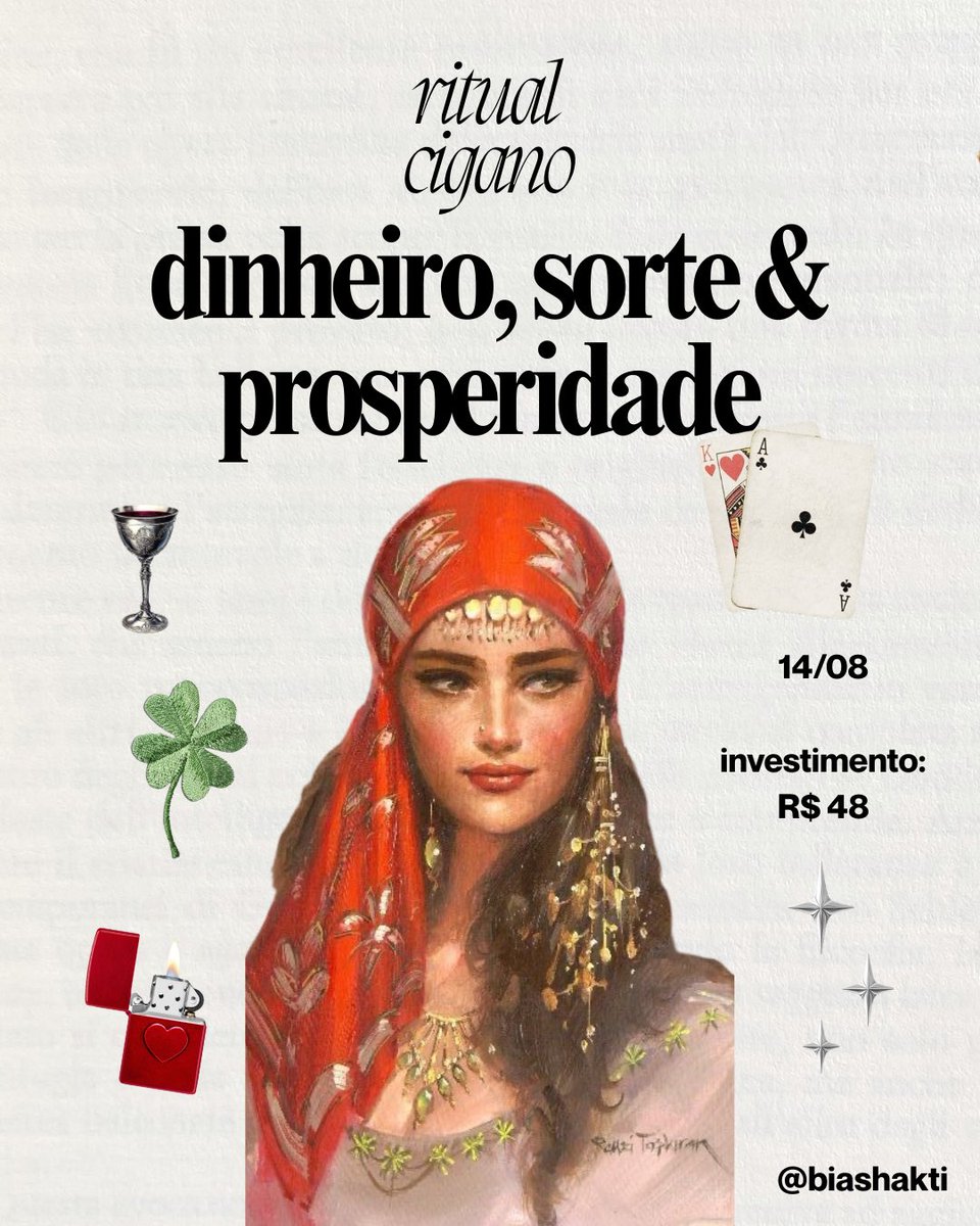 biashakti's tweet photo. ✨ Participe do Ritual Coletivo Cigano para Sorte, Dinheiro e Prosperidade.

Este ritual é realizado coletivamente com a intenção de fortalecer a energia da abundância, abrir caminhos, atrair oportunidades e favorecer a prosperidade em diferentes áreas da vida.

🔮 As energias são coletivas e podem se manifestar de formas diferentes para cada pessoa, respeitando seu momento e seus próprios caminhos.

— Se você sente que é hora de movimentar sua energia e abrir espaço para novas oportunidades, talvez este seja o momento certo.

📲 Para participar do próximo ritual coletivo e ter acesso ao catálogo completo, acesse:
https://t.co/fMx655X2bo