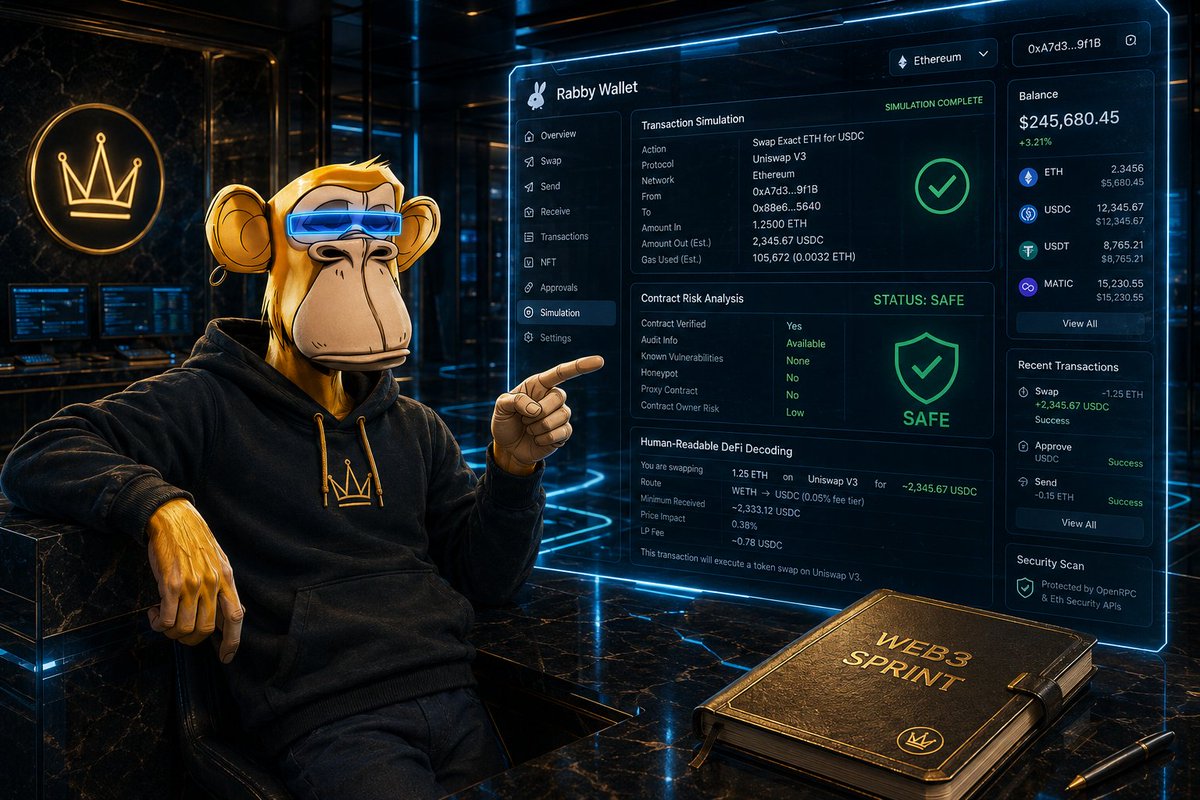 Apeteks1's tweet photo. Every DeFi hack story has the same plot twist: someone clicked "Sign" without reading what they were actually signing.

Day 18 of my AI & Web3 tool sprint dives into the tech behind that one click. 🔏⚠️

First, the concept most people never learn: 
A signature and a transaction aren't the same thing. Signing costs no gas and doesn't move funds by itself, but it can authorize something that does, later, without you seeing it happen. 

That gap is exactly what wallet drainers exploit: trick you into signing an approval or a permit, and the attacker moves your tokens whenever they want, no need to ever touch your private key.

Older signing methods (like raw eth_sign) show you meaningless hex data, basically asking you to trust blindly. 
EIP-712 fixed part of this by making signatures human-readable, structured data instead of gibberish. But readable isn't the same as understood, most people still don't know what they're approving.

Tool: Rabby Wallet @Rabby_io – an EVM wallet built by the DeBank team that decodes what you're about to sign before you sign it. Instead of raw contract calls, it shows you plain language: "Swapped 100 USDC for 0.08 ETH," or a clear warning if your balance is about to drop with nothing coming back.

What it actually does:

1️⃣ Transaction simulation: Previews exactly what will happen before you approve, catching malicious contracts before they execute.

2️⃣ Risk scanning: Flags known phishing sites and suspicious contracts using a maintained threat database

3️⃣ Approval management: Shows and lets you revoke old, unlimited token approvals, the single most common vector behind DeFi exploits

My Honest Review 🔍
With over $2.3 billion lost to crypto exploits in 2025 alone, most of it from consent mistakes rather than actual protocol breaks, a wallet that forces you to slow down at the exact moment of risk isn't a luxury feature. It's the difference between losing your funds and not.

My Take 🧠
The real vulnerability was never the blockchain, it's the human clicking "Sign" without understanding what that means. Tools like Rabby don't remove that risk entirely, but they finally make the moment of signing something you can actually see through instead of trust blindly.

The safest habit to adopt in DeFi, isn't depending on a particular tool. 
It's slowing down before you click "Sign." ✍️