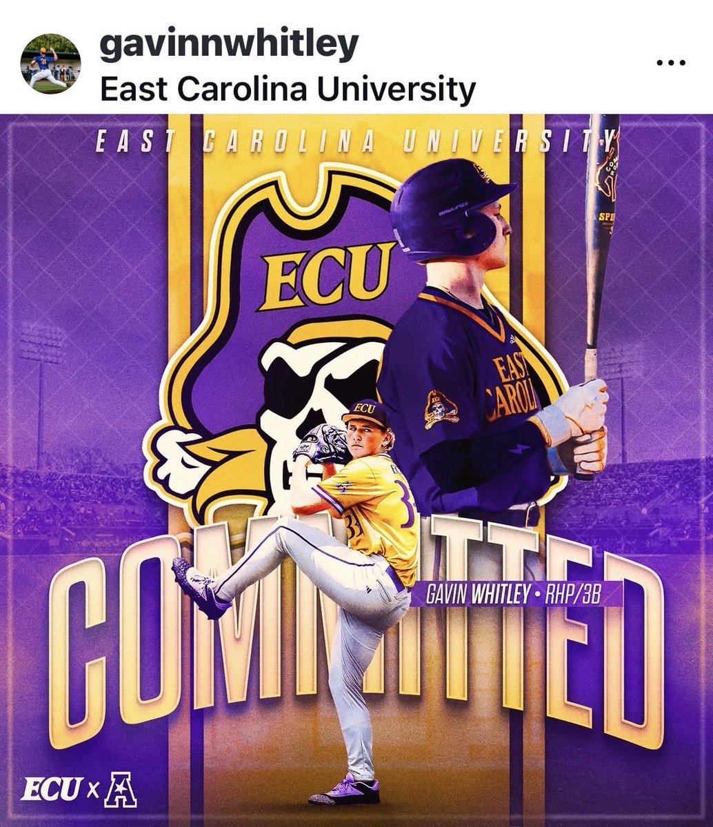 ConleyBaseball's tweet photo. Huge congratulations @GavinWhitley17 on his commitment to @ECUBaseball ! Was All State as a sophomore! More big things to come for this young man! https://t.co/UgIxcGqz0C