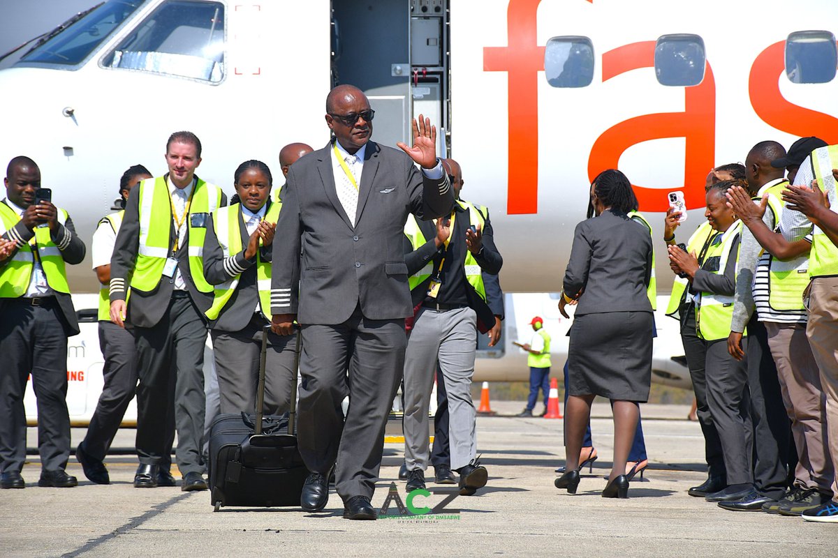 Airports_Zim's tweet photo. Saluting a True Legend of the Zimbabwean Skies: Captain Charles Chikosi Retires After 43 Years of Aviation Excellence

Today marked the emotional end of an era as Fastjet’s beloved Captain Charles Chikosi completed his final touchdown as Pilot in Command, landing flight FN8008 from Victoria Falls at R.G. Mugabe Int. Airport at 13:15 to a breathtaking water cannon salute and a proud guard of honour formed by fellow pilots, cabin crew and the entire Fastjet family. 

Captain Chikosi’s extraordinary journey began in 1983 as a Boeing 707 Flight Engineer, before he answered the call to command the flight deck at the age of 31, going on to accumulate an incredible 16,500 flight hours across global skies and culminating in a monumental 20,500 total flying hours over 43 total years in aviation. 

Airports Company of Zimbabwe Private Limited joins the entire nation in celebrating his remarkable dedication, unwavering professionalism and towering legacy in our skies, wishing him blue skies and smooth sailing in his well-deserved retirement!

Photography: @Stewartmpya 

@fastjet @HeraldZimbabwe @caazonline @ZBCNewsonline @ACIWorld @ZtaUpdates 

#CaptainCharlesChikosi #LegendOfTheSkies #Retirement #Fastjet #AviationExcellence #ExploringPossibilities