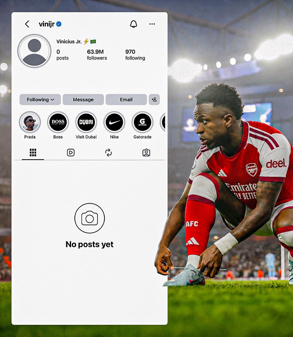 now_arsenaI's tweet photo. 🚨BREAKING: Vinicius Junior has deleted all of his Instagram posts and removed his profile picture.

Something big is coming… https://t.co/Nd0rtIUAla