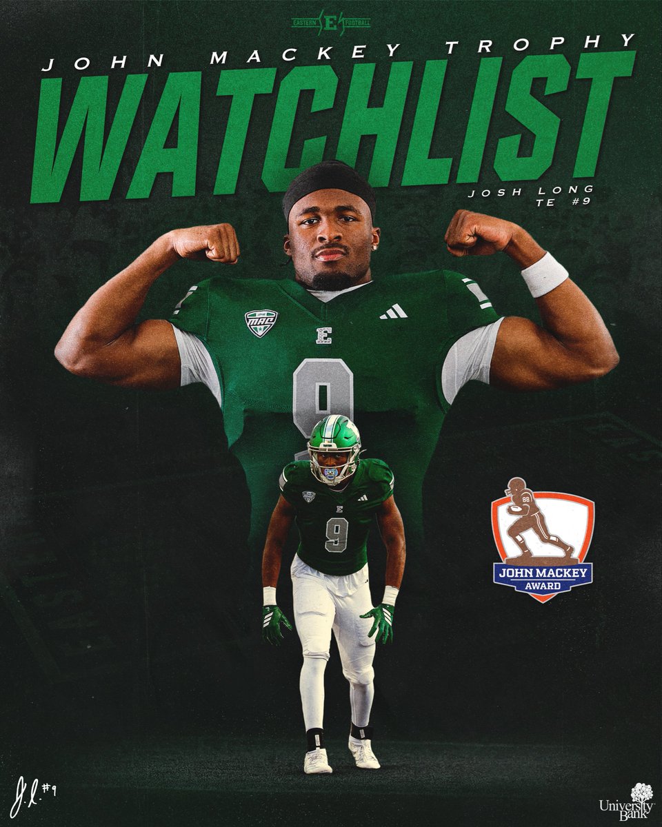 EMUFB's tweet photo. Putting the nation on notice!
Josh Long has been named to the John Mackey Trophy Preseason Watchlist
#TheFactory ⛓️ #ETOUGH https://t.co/fhnda9UZHV