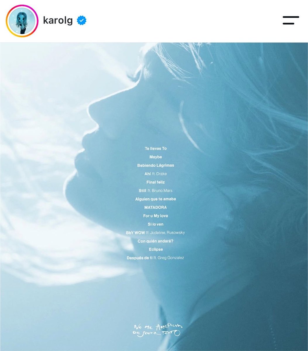Portalbmfc's tweet photo. Vem ai o feat de Karol G e Bruno Mars 
O novo álbum da Karol G, No Me Arrepiento de Sentir Tanto, será lançado nesta sexta-feira (07), e a tracklist confirmou a parceria com o Bruno Mars https://t.co/qY4mcjRiuZ