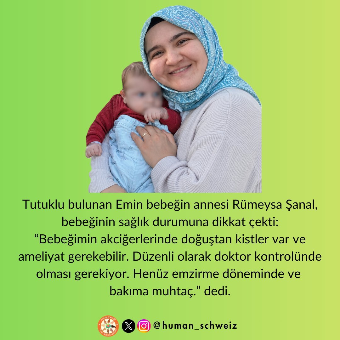 sendika20's tweet photo. Henüz 9 aylık Emin, akciğerindeki kist nedeniyle ameliyat ihtimaliyle karşı karşıya. Böylesine hassas bir süreçte bir bebeğin annesinden ayrı kalmaması için çocuğun üstün yararı esas alınmalıdır. 
#EminHasta AnnesiHapiste
@cigm_adalet https://t.co/iAS1dVdJ4C
