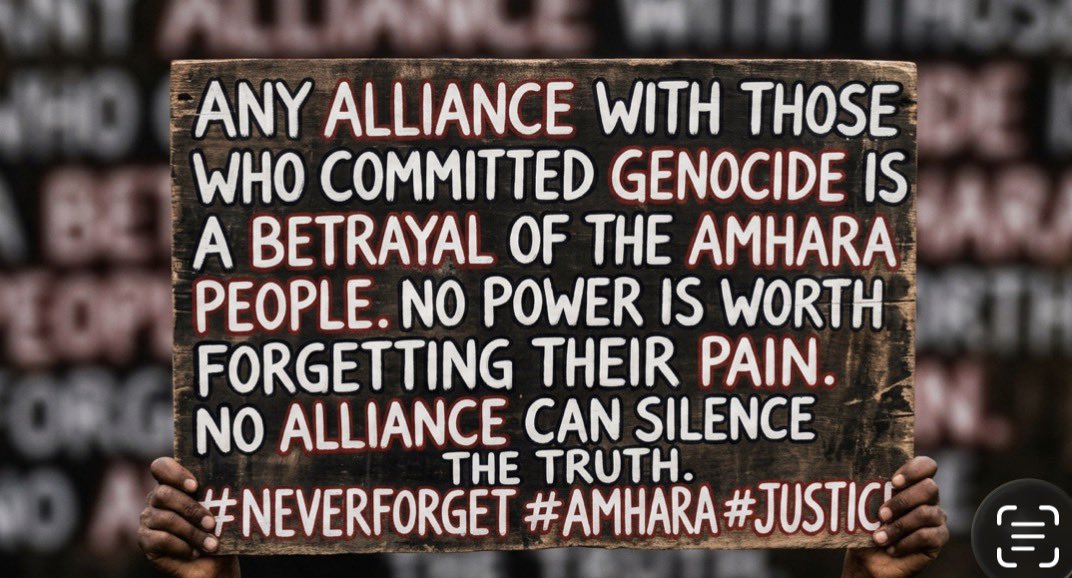 Social_Bfly07's tweet photo. Any alliance with those responsible for the destruction of our people. Both the #TPLF & the #PP have committed genocide & grave atrocities against the Amhara. No political deal can erase the lives lost, rewrite our suffering, or replace the non-negotiable demand for justice. https://t.co/TkWvXRcrT7