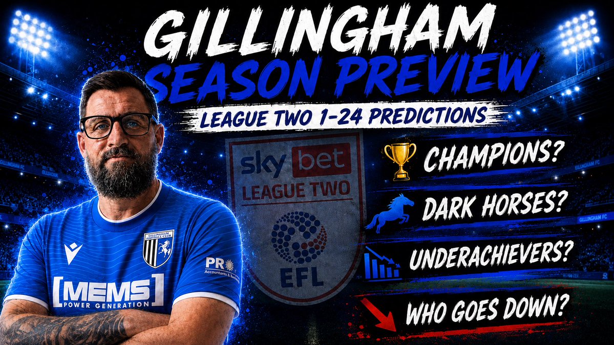 GillsInTheBlood's tweet photo. 🎥 GILLINGHAM SEASON PREVIEW + LEAGUE TWO 1-24 PREDICTIONS

I am very proud to bring you my bumper season preview episode….

🔍 Gillingham in focus 
🏟️ Every @SkyBetLeagueTwo club discussed 
🔮 1-24 predictions for 2026/27 

A lot of work has gone on behind the scenes to get to this point, so I hope you enjoying watching it as much as I did producing it.

*Gills section from start until 14 minutes, 1-24 table 14 minutes until the end*

🔃 Please repost & subscribe, both of which are free to do 🛎️

#EFL #EFLLeagueTwo #League2 #LeagueTwo #Football ⚽️ 

#ASFC #BarnetFC #UTG #ColU #TownTeamTogether #CTFC #Spireites #CreweAlex #ECFC #FTFC #Gills #GTFC #OneClubOneCounty #Cobblers #OAFC #PVFC #RAFC #RUFC #Ammies #Salop #STFC #TRFC #Saddlers #YCFC 

@john_nufc42 @AGroundsss @Bootroom_tv @Jebbo37 @GamingBlomp @Topliss94 @Joeskelton1620 @TonyToony31

https://t.co/EGtlpMFMXR