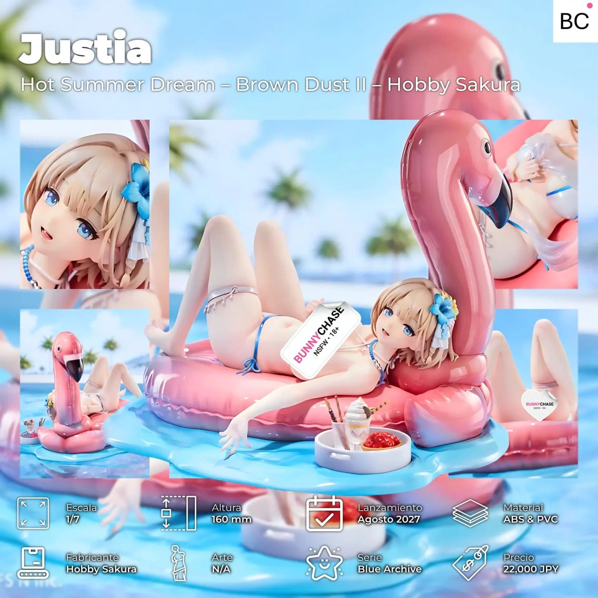 BunnyChasse's tweet photo. #HobbySakura (@Hobbysakura) nos regala una ardiente escala 1/7 de #Justia en su versión Hot Summer Dream de #BrownDust2 (@BROWNDUST2_EN) 🏖️✨. Recostada en un inflable de flamenco, con su
https://t.co/PeJzLOSoA9 https://t.co/lLNnGDKxna