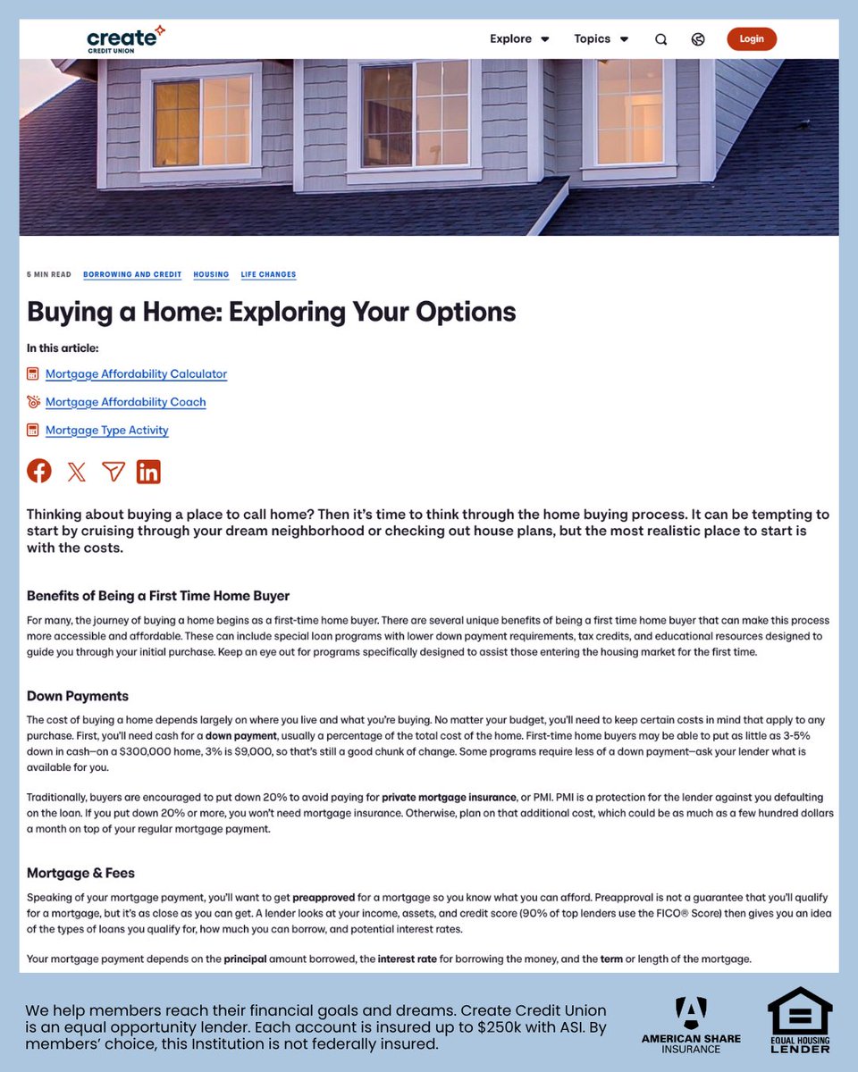 CreateCreditU's tweet photo. This free home buying resource is filled with information, calculators and tools to guide you through every step of the homebuying journey.
Β
Explore here: https://t.co/LKRvVje8kh.
Β
#CreateCreditUnion #HomeBuying #FinancialEducation #CreateYourFuture https://t.co/TUhqmLkOBY