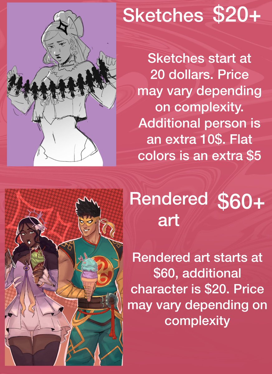 ArtsyTrashy's tweet photo. I’m opening up c0mms again AGAIN!! this time I’m including illustrations! Because I’m feeling daring! Feel free to dm me if you’re interested! https://t.co/jn8a9K16yC