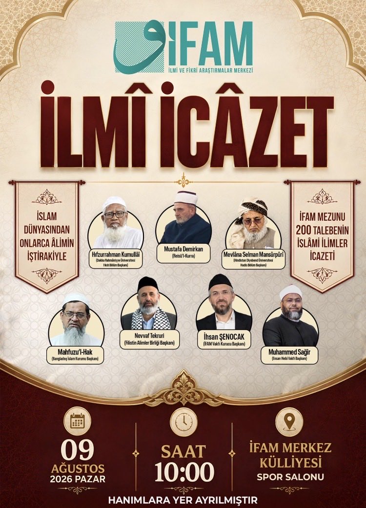 brahim79655540's tweet photo. İnsanlar stadyumları, konser alanlarını doldururken; bizler İslâm'ın sancağını dalgalandıracak ilim erbabının, 200 talebenin icâzet sevincini paylaşmak için salonları dolduruyoruz!

İslâm dünyasından âlimlerin teşrif edeceği bu büyük ilim bayramına sen de davetlisin.#İFAMİcazeti https://t.co/ftAT13oAeQ
