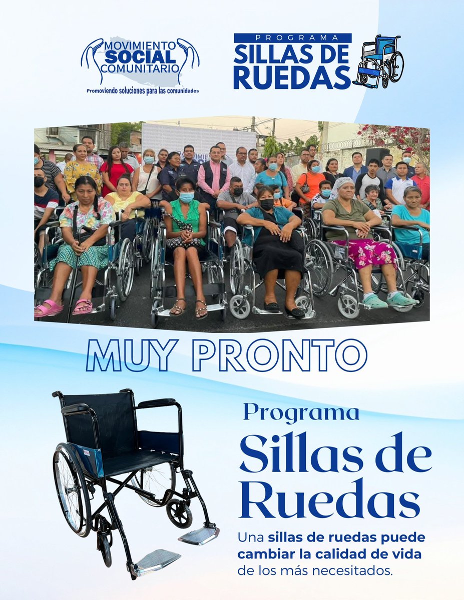 PersGlobalsv's tweet photo. Nacionales | Programa Sillas de Ruedas llevará esperanza a quienes más lo necesitan

Muy pronto, el Movimiento Social Comunitario pondrá en marcha una nueva jornada del Programa Sillas de Ruedas, una iniciativa enfocada en acercar apoyo a personas con discapacidad y a familias en condición de vulnerabilidad.

Inspirado en el legado de su fundador, el ministro de Trabajo, @RolandoCastroSv, el programa reafirma el compromiso de continuar llevando solidaridad a las comunidades, convencido de que una silla de ruedas no solo brinda movilidad, sino también dignidad, esperanza y nuevas oportunidades para transformar vidas.