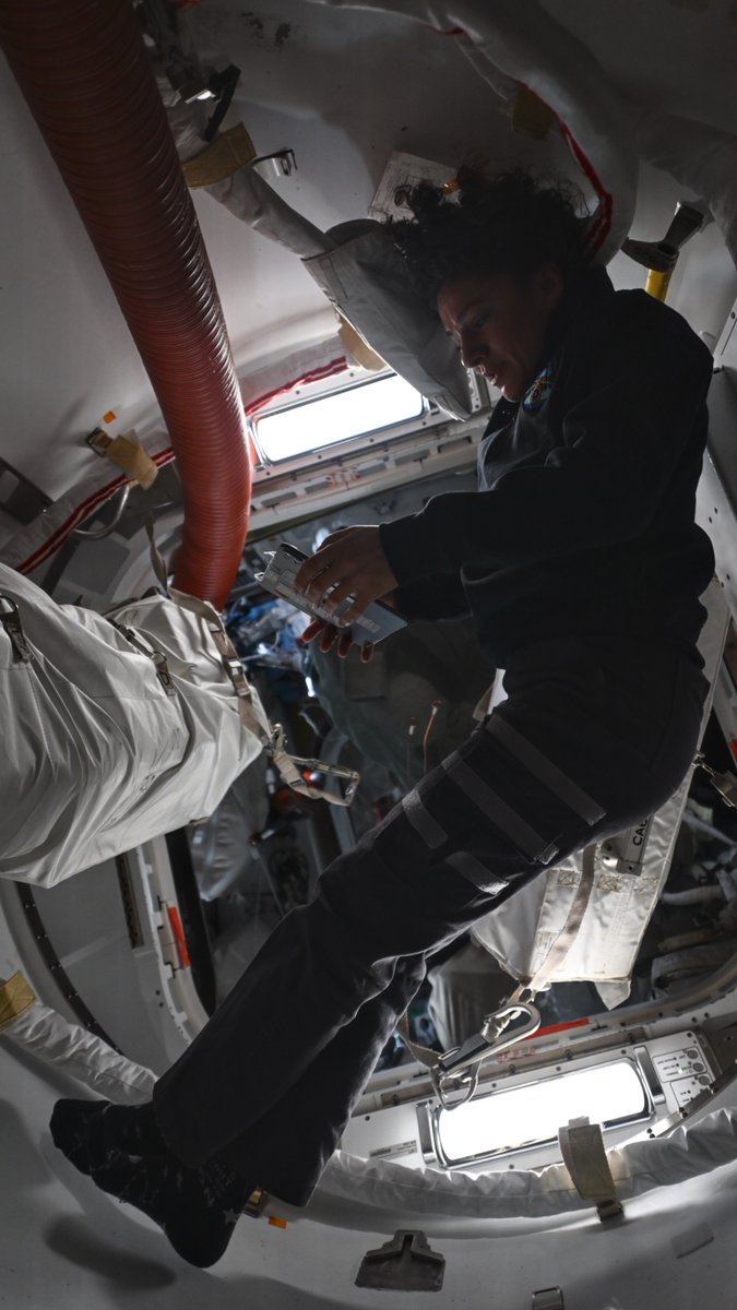 Astro_Jessica's tweet photo. Final prep day before I get to escort @astro_anil out the @Space_Station hatch! Tune in on NASA+ starting at  7:30 ET tomorrow morning (Thursday Aug 6). https://t.co/p2wUOvLgHs https://t.co/0nABEsBggl