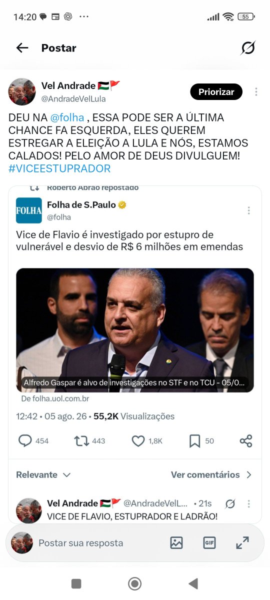 AndradeVelLula's tweet photo. @claudio_dantas_ @claudio_dantas_ colado com o estuprador!  #VICEESTUPRADOR https://t.co/QENWRwG6lX