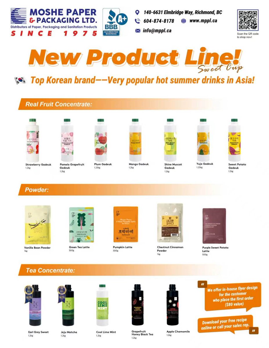 mppl_ca's tweet photo. 🚨 NEW PRODUCT LINE HAS ARRIVED! 

#NewProduct #SweetCup #BubbleTea #CafeSupplies #DrinkIngredients #FruitConcentrate #TeaConcentrate #Matcha #CoffeeShop #RestaurantSupplies #Wholesale #Foodservice #KoreanDrinks #BeverageSolutions #BubbleTeaSupplier #Packaging #MoshePaper https://t.co/Ld8JV47shr