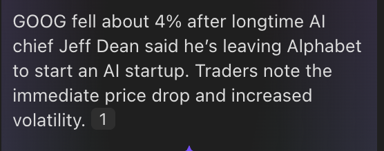 Summit_Options's tweet photo. There was news that $GOOGL  AI chief is leaving the company, causing the stock to fall. Let's see if it gets bought back up over the next couple of sessions. Don't chase profit; let a setup form. #investing #trading https://t.co/ZGUwKc4YgT