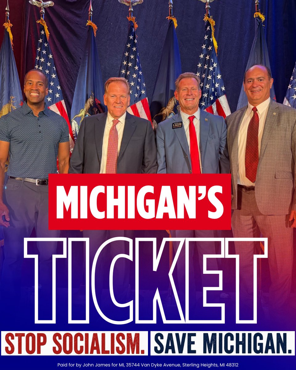 JohnJamesMI's tweet photo. One team. One vision. One Mission: SAVE MICHIGAN🇺🇸💪🏾🦅

@MikeRogerforMI @TonyForlini1 @DougLloyd4AG https://t.co/Dh1c1U1TyX