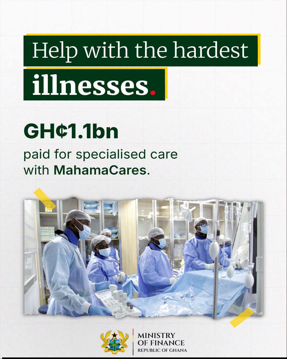 CitizenGascony's tweet photo. GHยข1.1bn paid for specialised care through MahamaCares.
For the illnesses that cost the most, help is now funded.
#AbanPapaAba
#MahamaIsWorking https://t.co/bxisjS6Htg