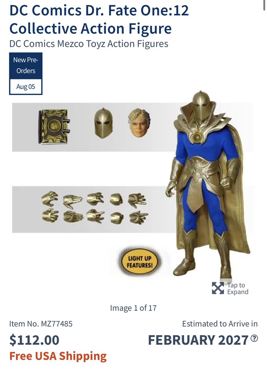 Toyshiz's tweet photo. UP NOW ON @entearth FOR PREORDER!
https://t.co/bVN3Vt6HHl
@mezcotoyz DR. FATE reissue.
Grab now if you need em.
#dc #mezco #mezcoone12collective #drfate #toyshiz https://t.co/RTG8v9TeIO