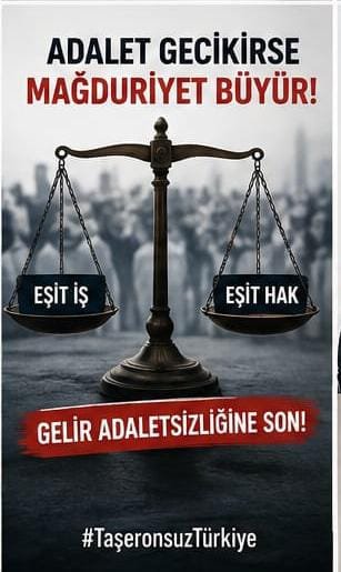 alican08341's tweet photo. TaşeronsuzTürkiye
Gelir adaletsizliği sona ersin. Aynı işi yapan kamu emekçileri arasında ayrımcılık bitsin.
Eşit işe eşit hak.
"Adalet gecikirse, mağduriyet büyür." https://t.co/DAJpfC7SB5