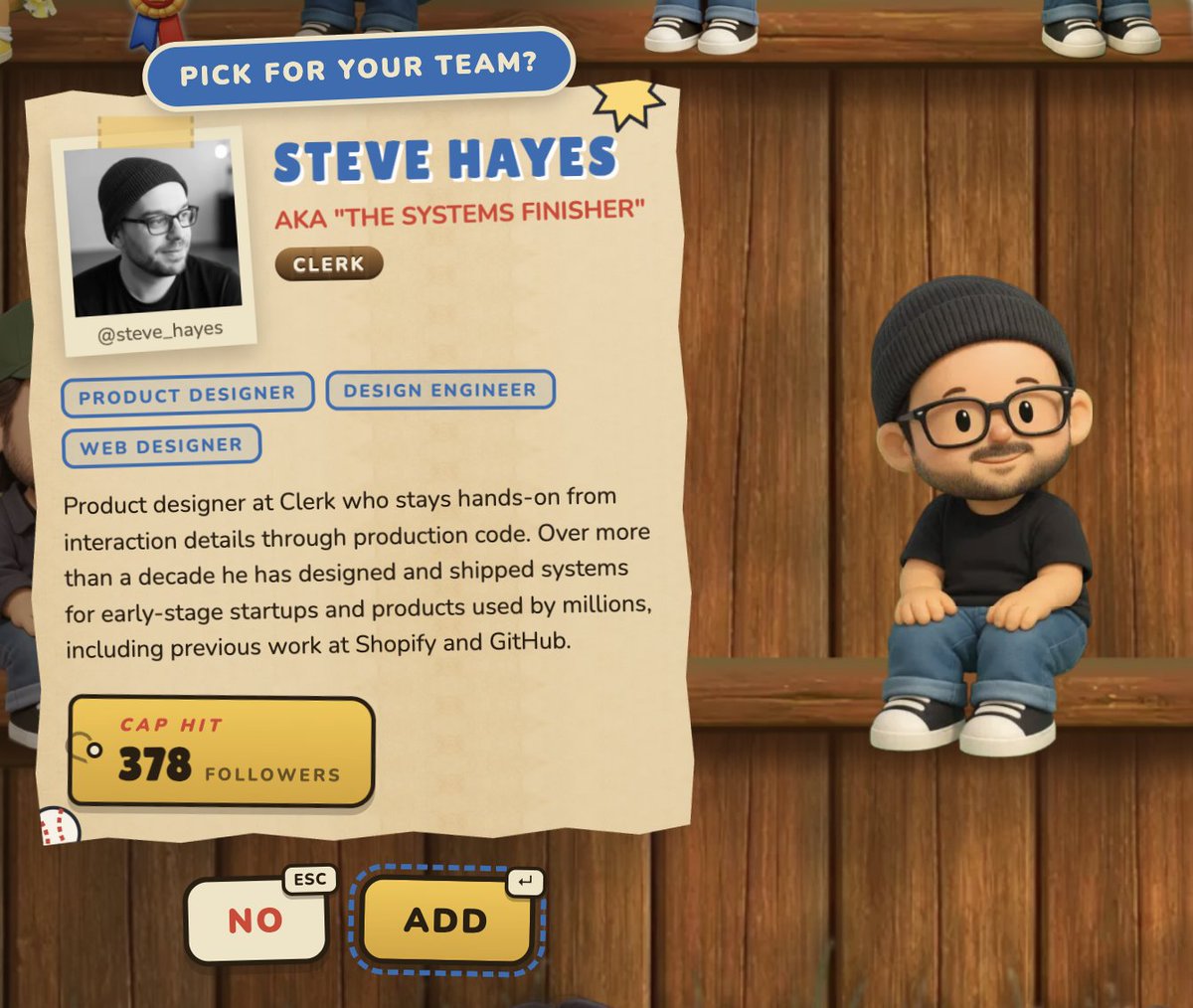 steve_hayes's tweet photo. You have 500 left on the salary cap. You've already gone all in on superstars like @evilrabbit_ @brian_lovin and @jh3yy and you need the lowest cap hit in the game to pull the locker room together.

You. Are. In. Luck. https://t.co/O9Jmu1sCZA