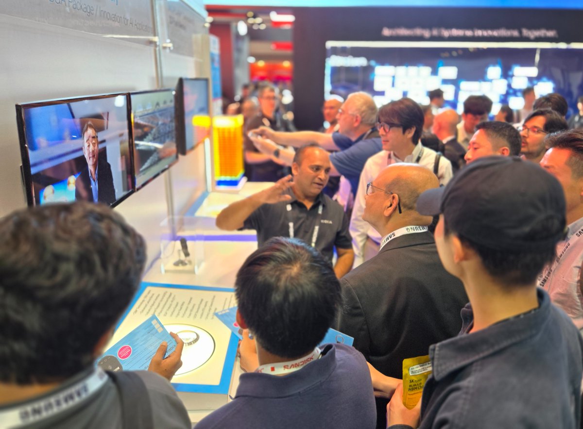 KIOXIAAmerica's tweet photo. The Expo Hall floor at #FMS2026 opens at noon.  Be sure to come by to see our game changing flash storage solutions for the age of AI, including the recently announced GP1, NX1, and CM10 Series SSDs and UFS 5.0 Embedded Flash Memory Devices.  Come and see it all for yourself! https://t.co/APwZ71r4mp