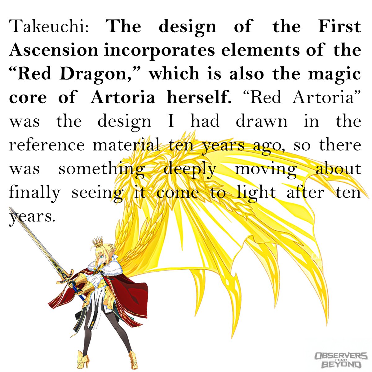 Blue_Phoenixofb's tweet photo. Lord Logres’ First Ascension, "Red Artoria" uses elements of Artoria’s Red Dragon, which was first shown in Fate/stay night. This was the original design Takeuchi created as a reference for FGO more than ten years ago.
#FGO https://t.co/mIF8Z3nE9n