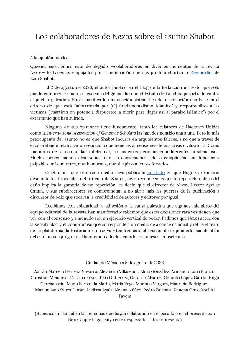 Alina_Gag's tweet photo. Firmé este desplegado porque creo que situaciones tan vergonzosas como la publicación del artículo de Shabot no deben dejarse pasar desapercibidas https://t.co/reYVKOycpZ