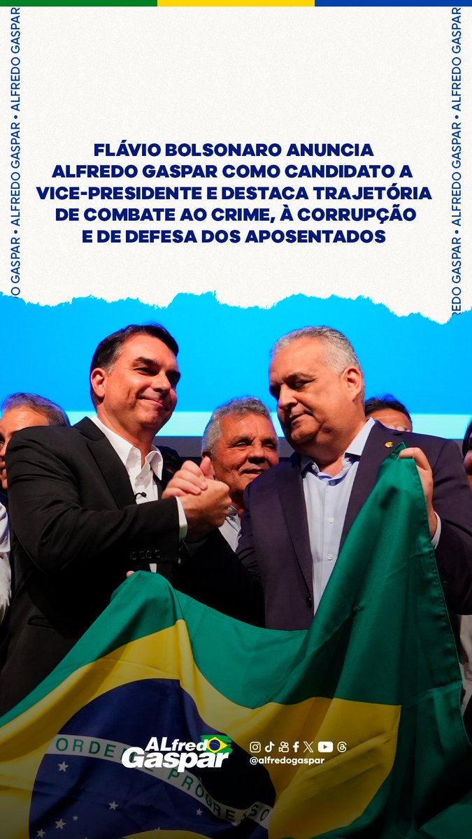 Alfredogaspar_'s tweet photo. https://t.co/NmHSRRbOEU

Flávio Bolsonaro anuncia Alfredo Gaspar como candidato a vice-presidente e destaca trajetória de combate ao crime, à corrupção e de defesa dos aposentados https://t.co/gNdjphwwlS