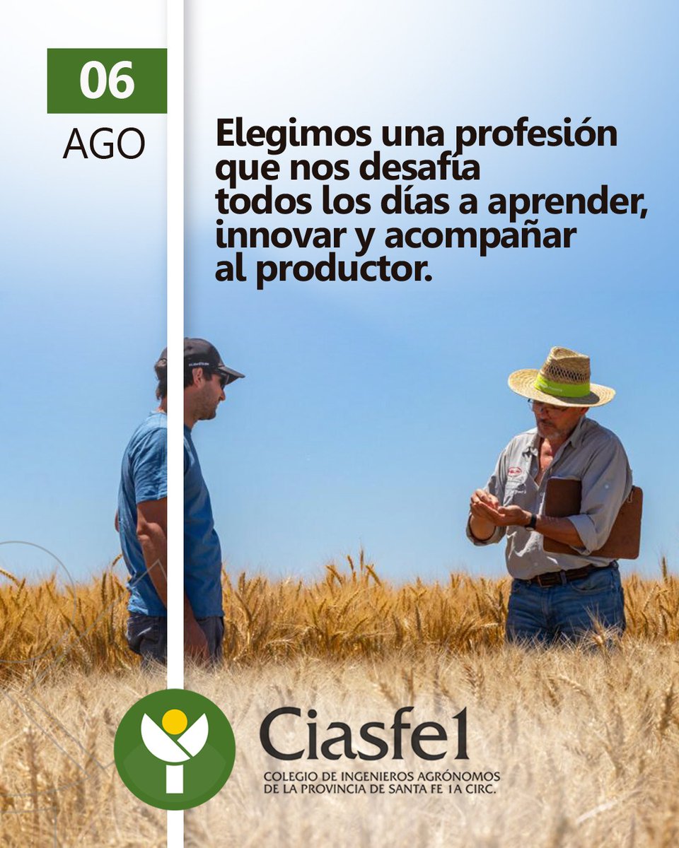 CIASFE_1's tweet photo. 🌱 Hoy celebramos a quienes trabajan con ciencia, compromiso y pasión por la tierra.

Ser ingeniero agrónomo es cuidar el ambiente, acompañar la producción y pensar en el futuro de nuestras comunidades. 💚🌾

✨ ¡Feliz Día del Ingeniero Agrónomo!

#ciasfe1 https://t.co/PRdEHicGMt